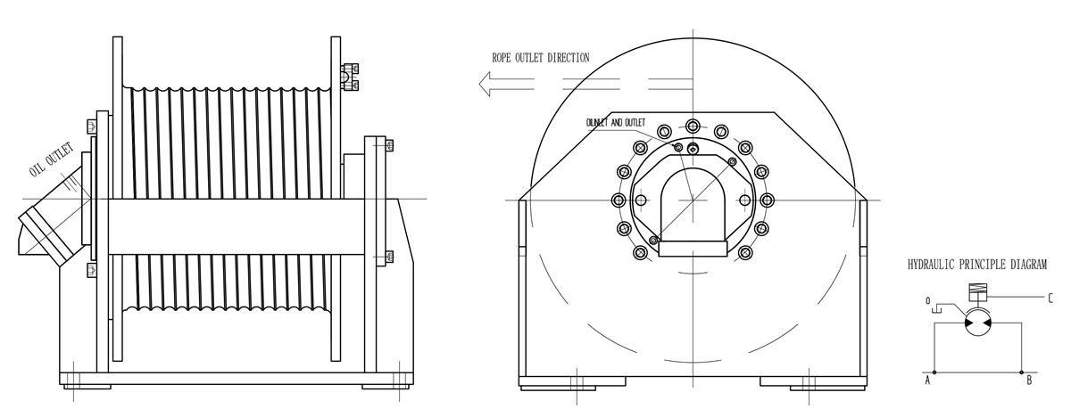 Lebus Rope Groove Drum Hydraulic Crane Winch With Encoder And Belt Brake